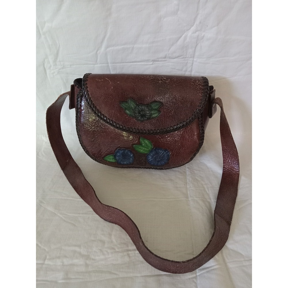 Vintage Leather Tooled Floral Hello Kitty Purse Crossbody Shoulder Bag